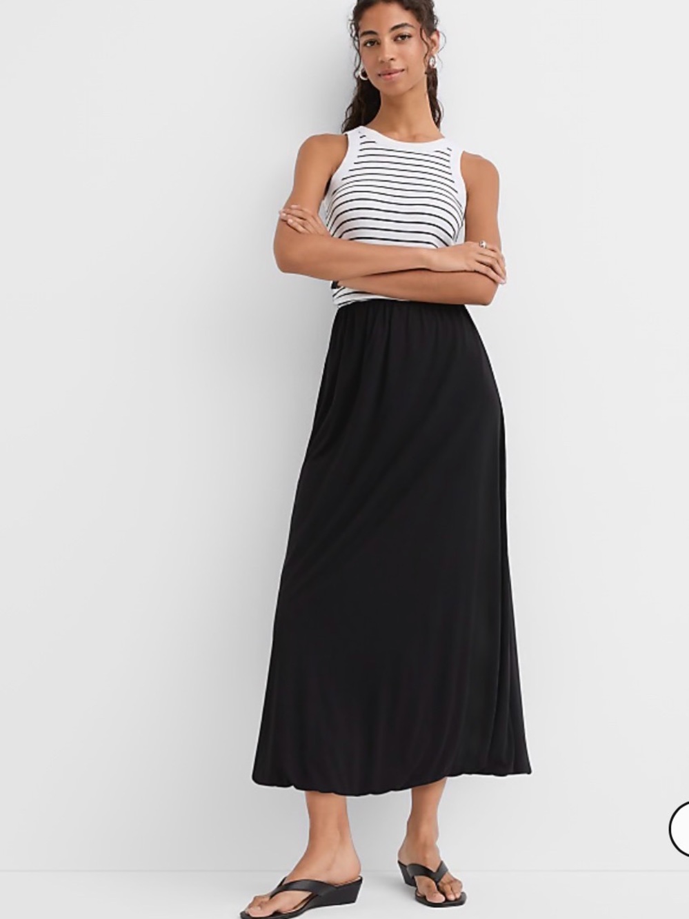 LOFT Black Bubble Hem Midi Skirt with Elastic Waist
